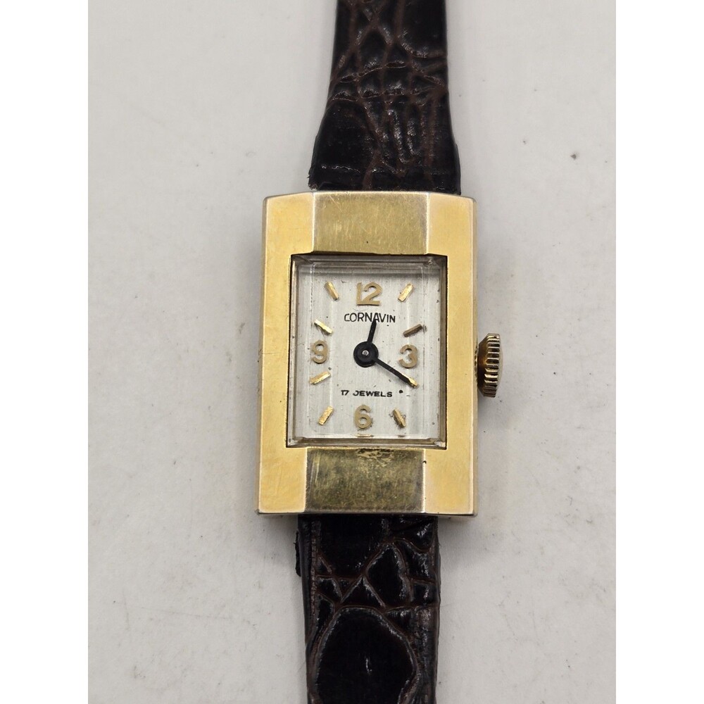 Vintage Cornavin Mechanical Ladies' Gold Tone Watch. NOS Alligator Band! RUNS